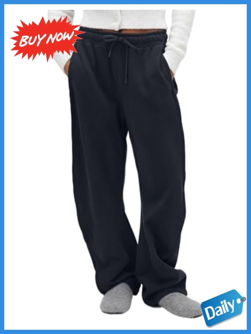 Wide Leg Sweatpants Cotton Fleece Lined Baggy Joggers Pockets